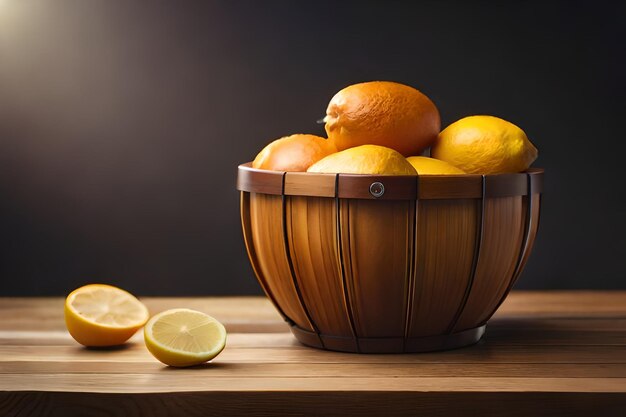 A bowl of oranges and lemons on a table