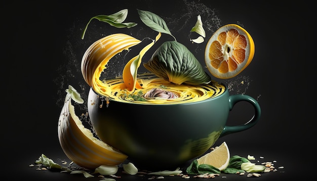 A bowl of oranges and lemons with a black background.