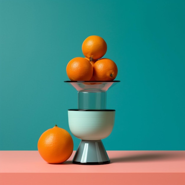 A bowl of oranges sits on a pink table.