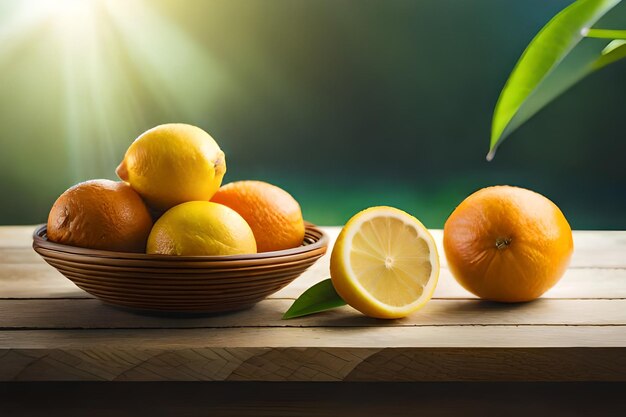 a bowl of oranges with a leaf in the background