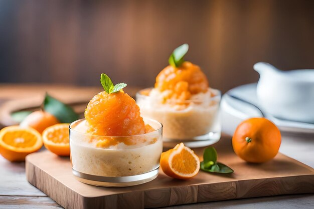 Photo a bowl of oranges with a white substance in it