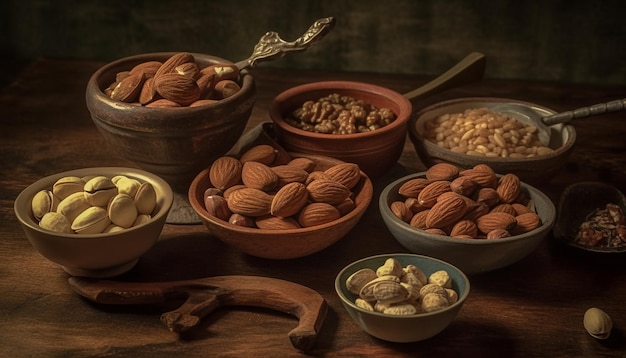 A bowl of organic nuts a spoonful of healthy eating generated by artificial intelligence