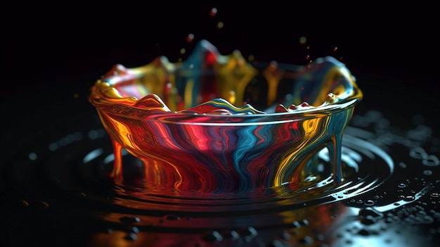 A bowl of paint is filled with colors