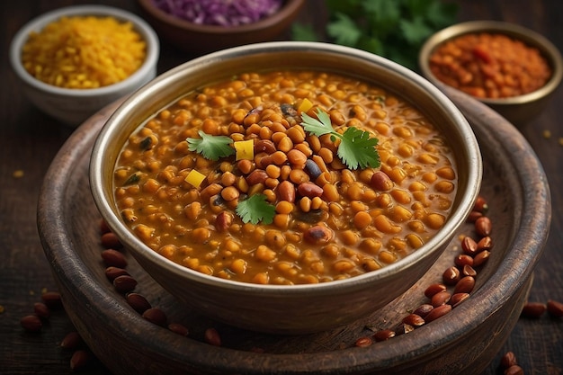 Foto ciotola di panchmel dal con lenticchie mescolate