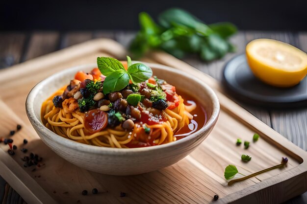 a bowl of pasta with beans, beans, and broccoli.