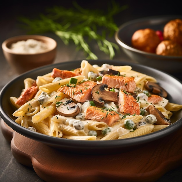 a bowl of pasta with mushrooms and mushrooms with a sauce.