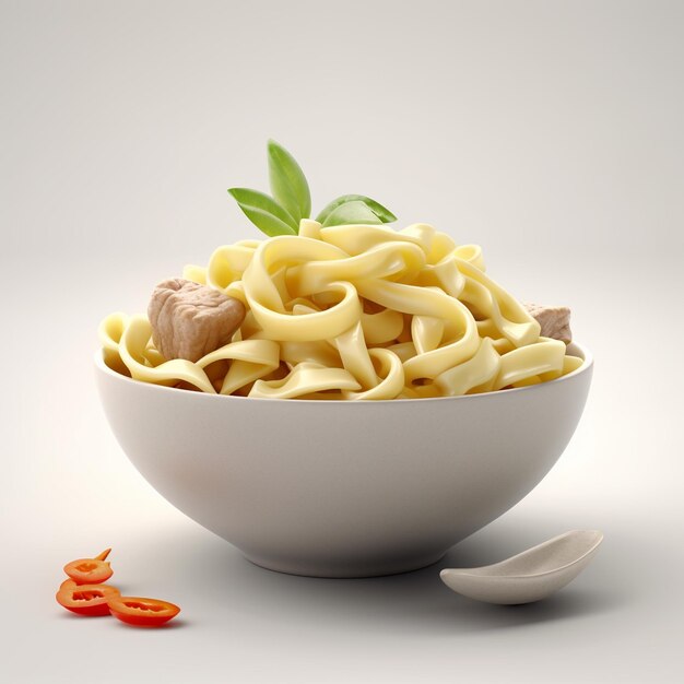 a bowl of pasta with a spoon and spoon next to it.