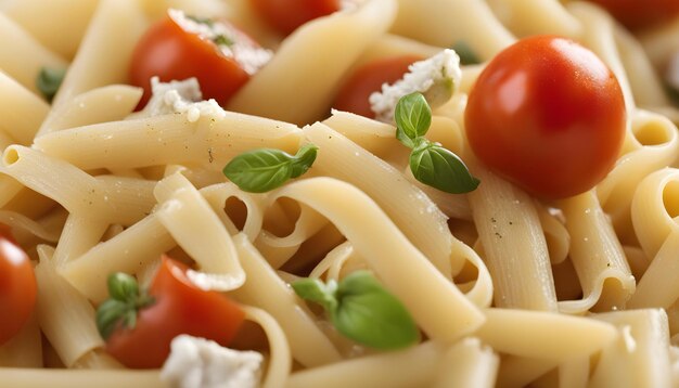 a bowl of pasta with tomatoes tomatoes and basil