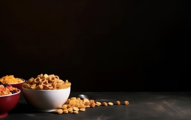 Bowl of peanuts on a table with a dark background