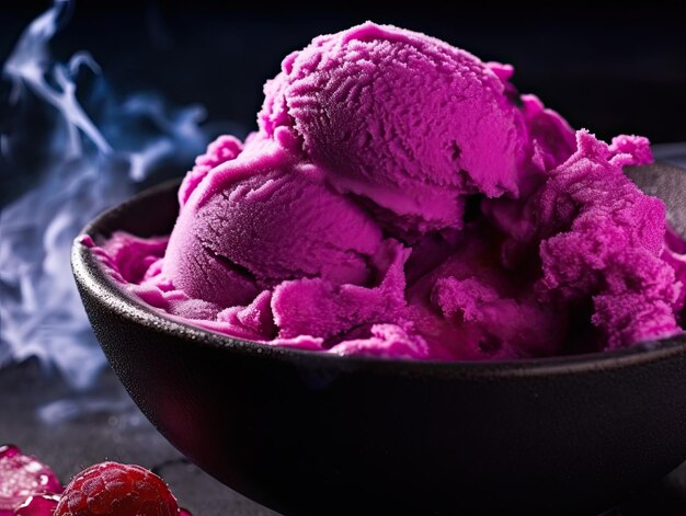 a bowl of pink ice cream