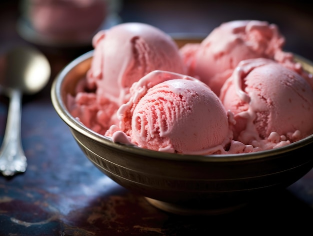 a bowl of pink ice cream