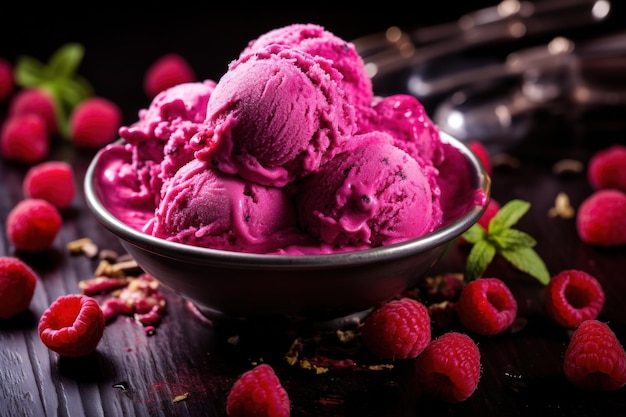 a bowl of pink ice cream