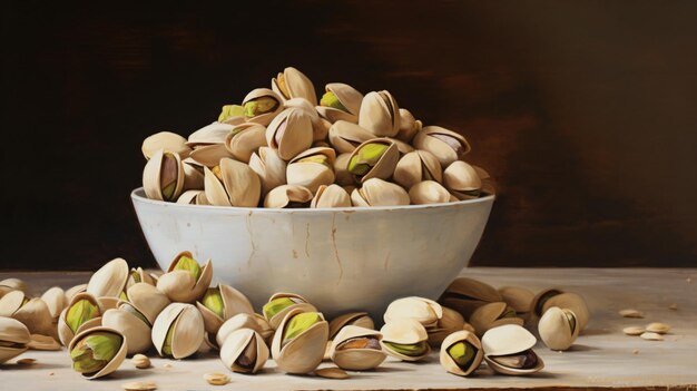 Bowl of pistachio nuts in shells next to a bowl