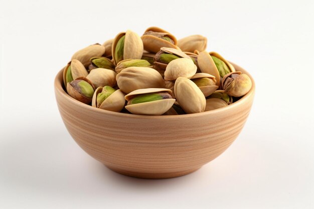 a bowl of pistachios with one that has the word pistachio on it.