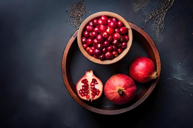 Photo a bowl of pomegranates and a bowl of fruit