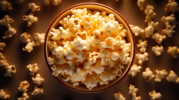 A bowl of popcorn on a table