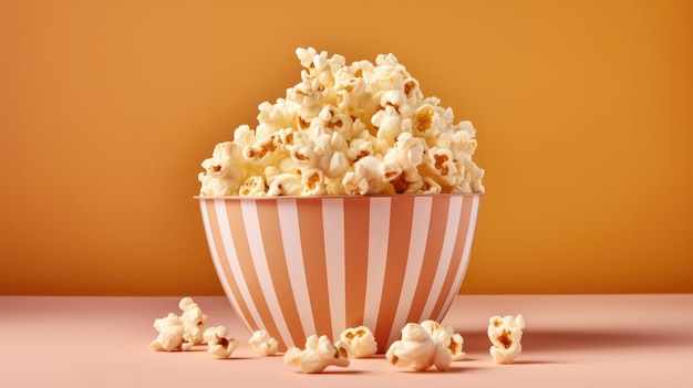 A bowl of popcorn with a orange background