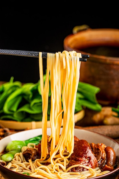 A bowl of pork knuckle noodles