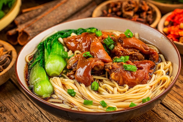 A bowl of pork knuckle noodles