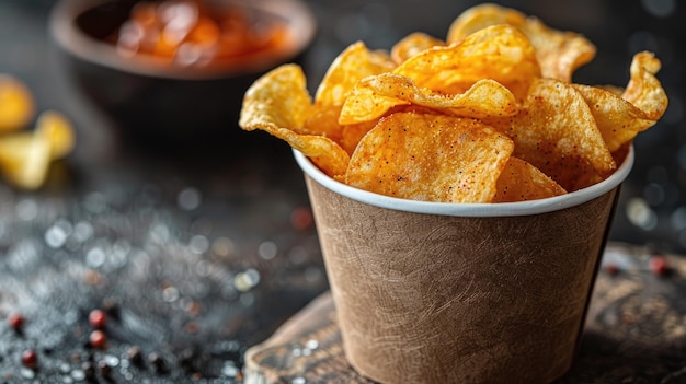 Photo a bowl of potato chips with a bowl of chips in the background