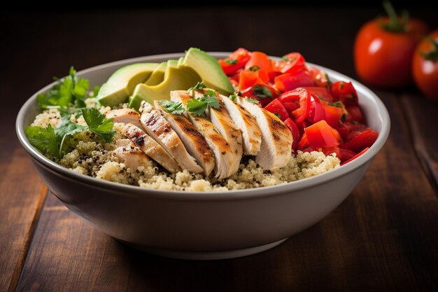 Photo a bowl of quinoa salad with cucumber feta cheese and kalamata olives