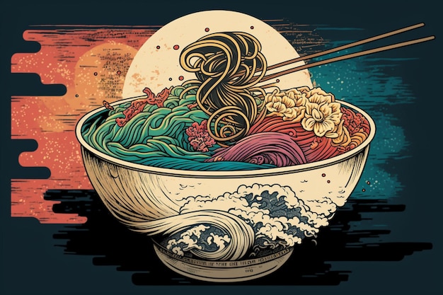 Photo a bowl of ramen with a chopsticks on it.