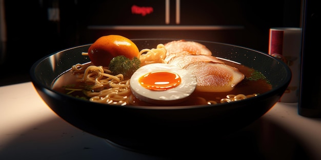 a bowl of ramen with egg and meat