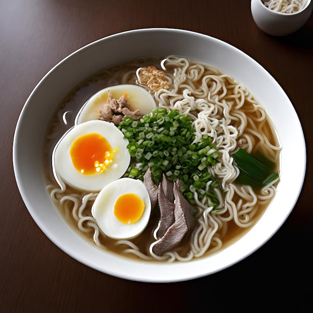 ネギをのせた一杯のラーメン