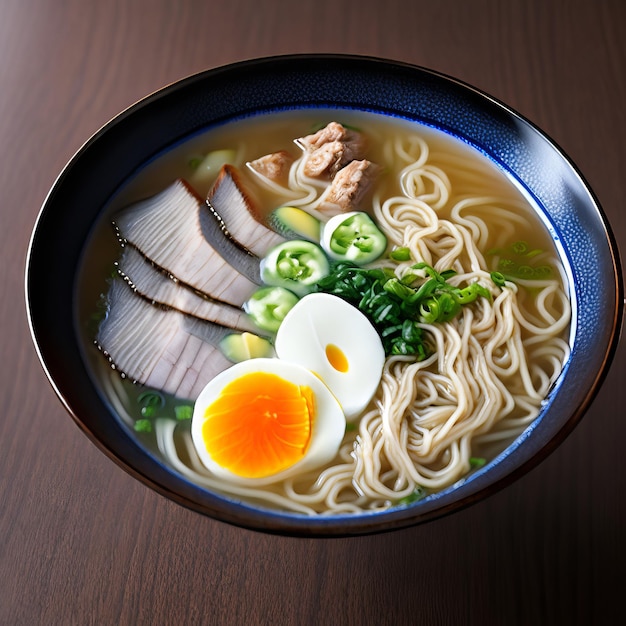 ゆで卵が添えられた一杯のラーメン