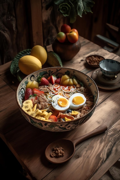 A bowl of ramen with a hard boiled egg on the side