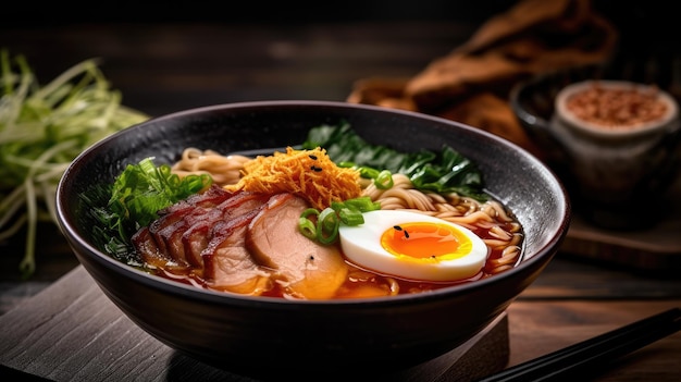 A bowl of ramen with a hard boiled egg on top