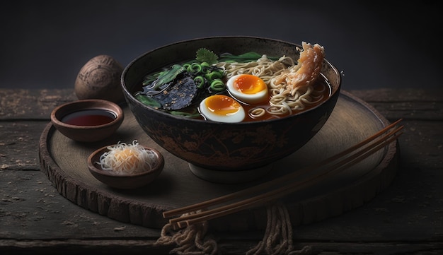 A bowl of ramen with a hard boiled egg on top