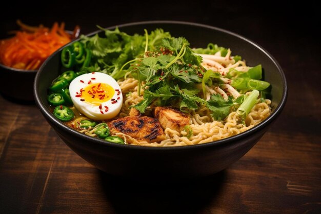 a bowl of ramen with a hard boiled egg on top