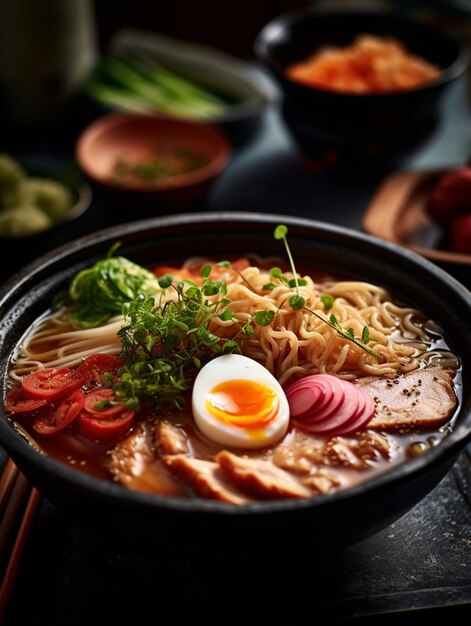 Photo a bowl of ramen with a hard boiled egg on top