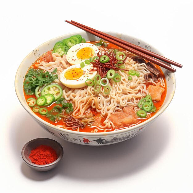 A bowl of ramen with isolated background
