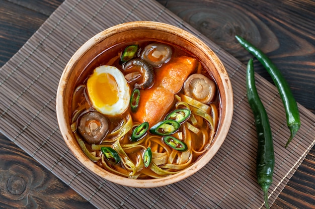 Bowl of ramen with salmon