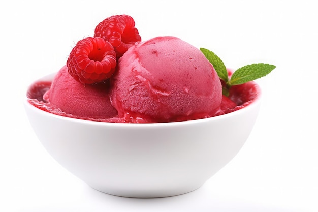 Bowl raspberry sorbet food Frozen tasty Generate Ai