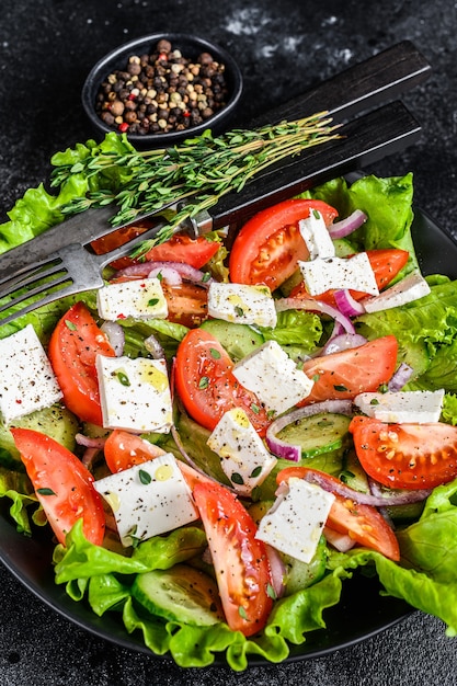 Bowl of ready-to-eat Greek salad.