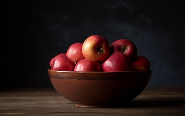 A bowl of red apples on a wooden table