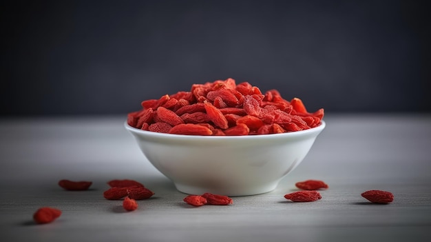 A bowl of red berries on a table