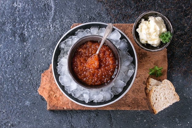 Bowl of red caviar