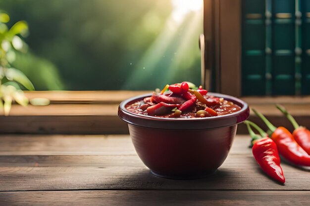 Photo a bowl of red chili next to a bowl of red pepper.