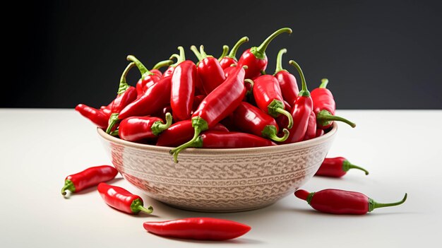 A bowl of red chili peppers sits on a white cloth