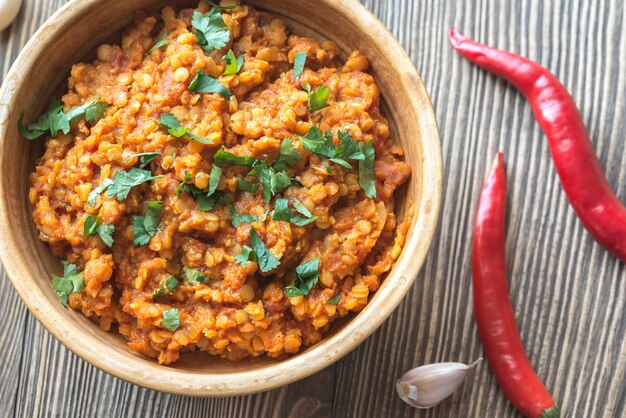 Bowl of red lentil curry