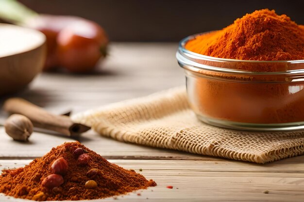 a bowl of red pepper next to a bowl of red pepper.