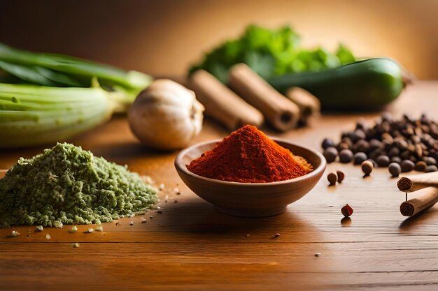 A bowl of red pepper and broccoli on a wooden table