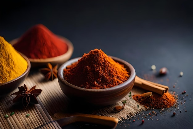 A bowl of red pepper sits on a table with a spoon and a spoon.