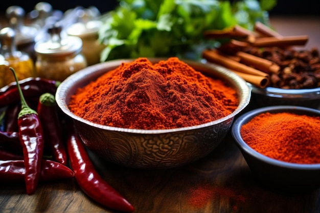 a bowl of red pepper with a red pepper in it.