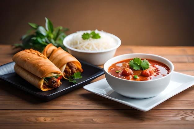 A bowl of rice and chicken sausages with a bowl of white rice.