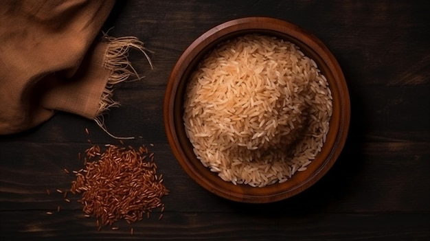 Photo a bowl of rice next to a pile of rice